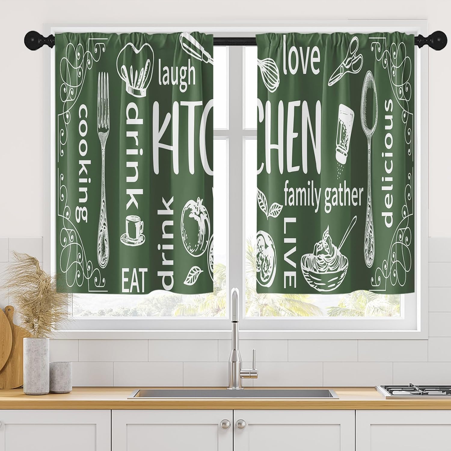 Home Cooking Youtube - Sepasang Tirai Dapur Estetis Warna Hijau